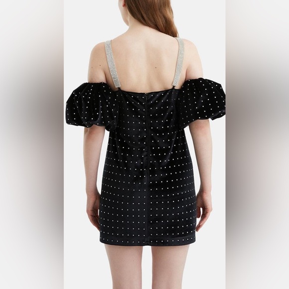 NOCTURNE NWT BEADED BLACK VEVET Mini Dress with Rhinestone Straps s: Small - Picture 5 of 5